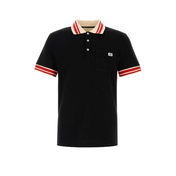 Valentino Garavani Men Black Piquet Polo Shirt